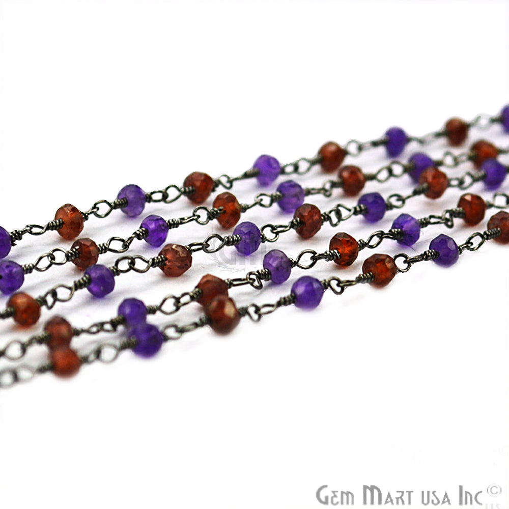 Amethyst With Garnet Beads Oxidized Wire Wrapped Rosary Chain