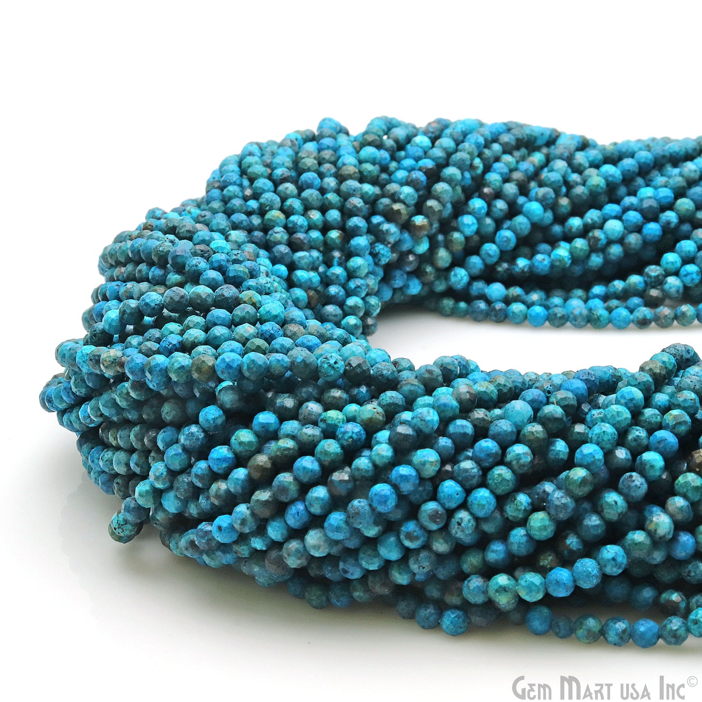 Chrysocolla Rondelle Beads, 12.5 Inch Gemstone Strands, Drilled Strung Nugget Beads, Faceted Round, 3-4mm