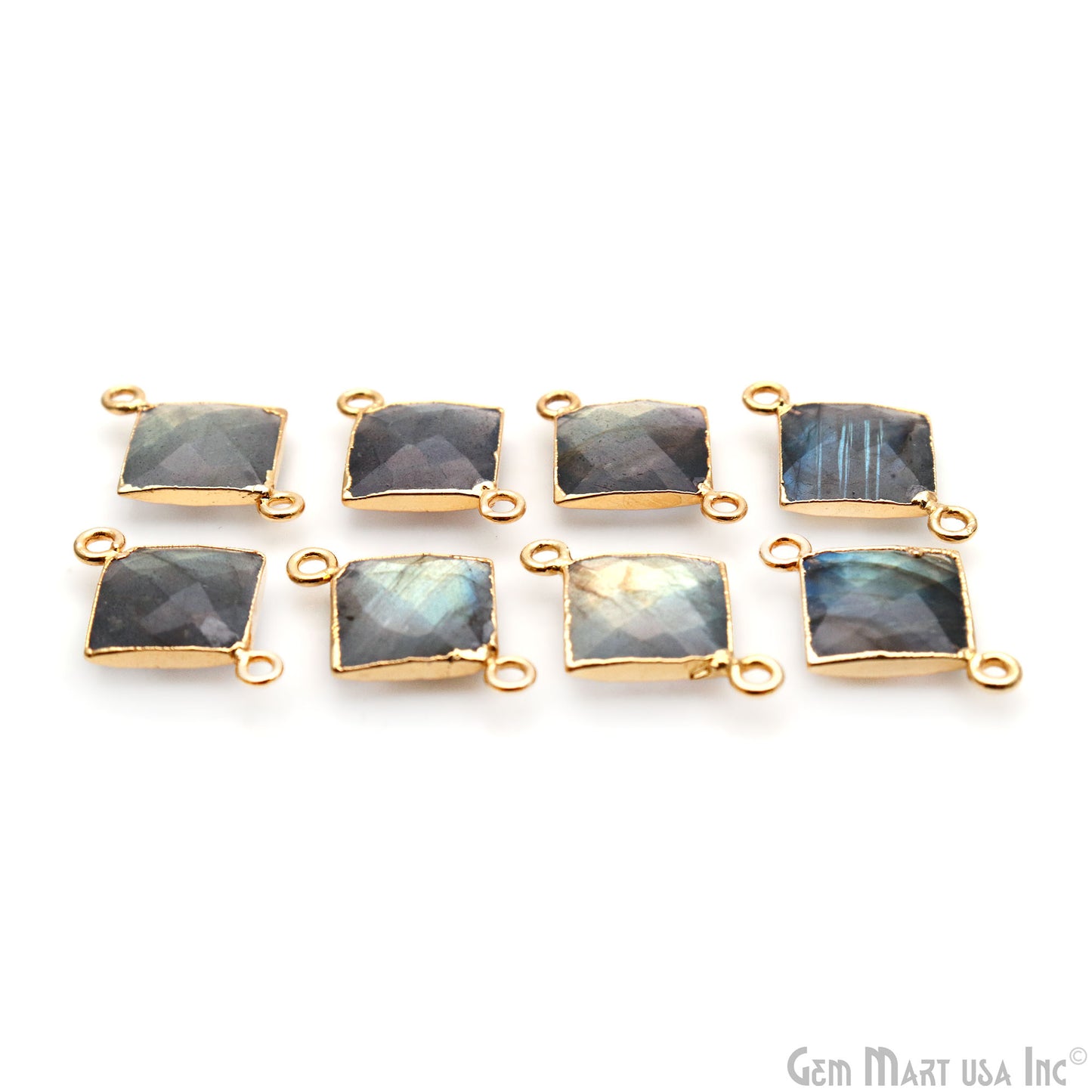 Labradorite 12mm Square Shape Gold Electroplated Gemstone Connector