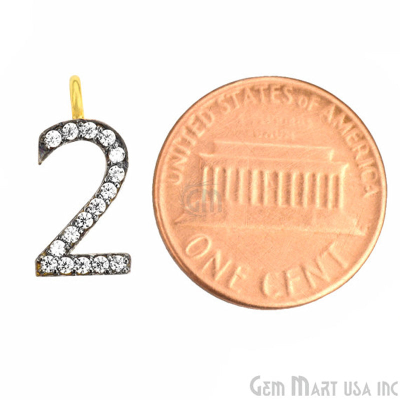 2' Numbering CZ Pave Gold Vermeil Charm for Bracelet & Pendants - GemMartUSA