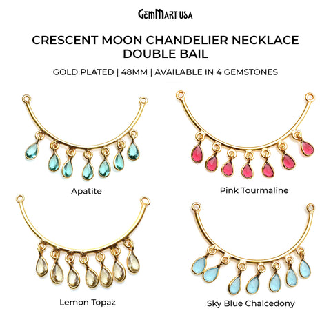 Crescent Moon Gold Plated Double Bail Pear Chandelier Necklace
