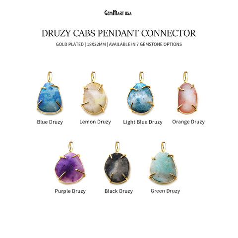 Druzy Cabs 18x32mm Organic Gold Plated Prong Setting Pendant