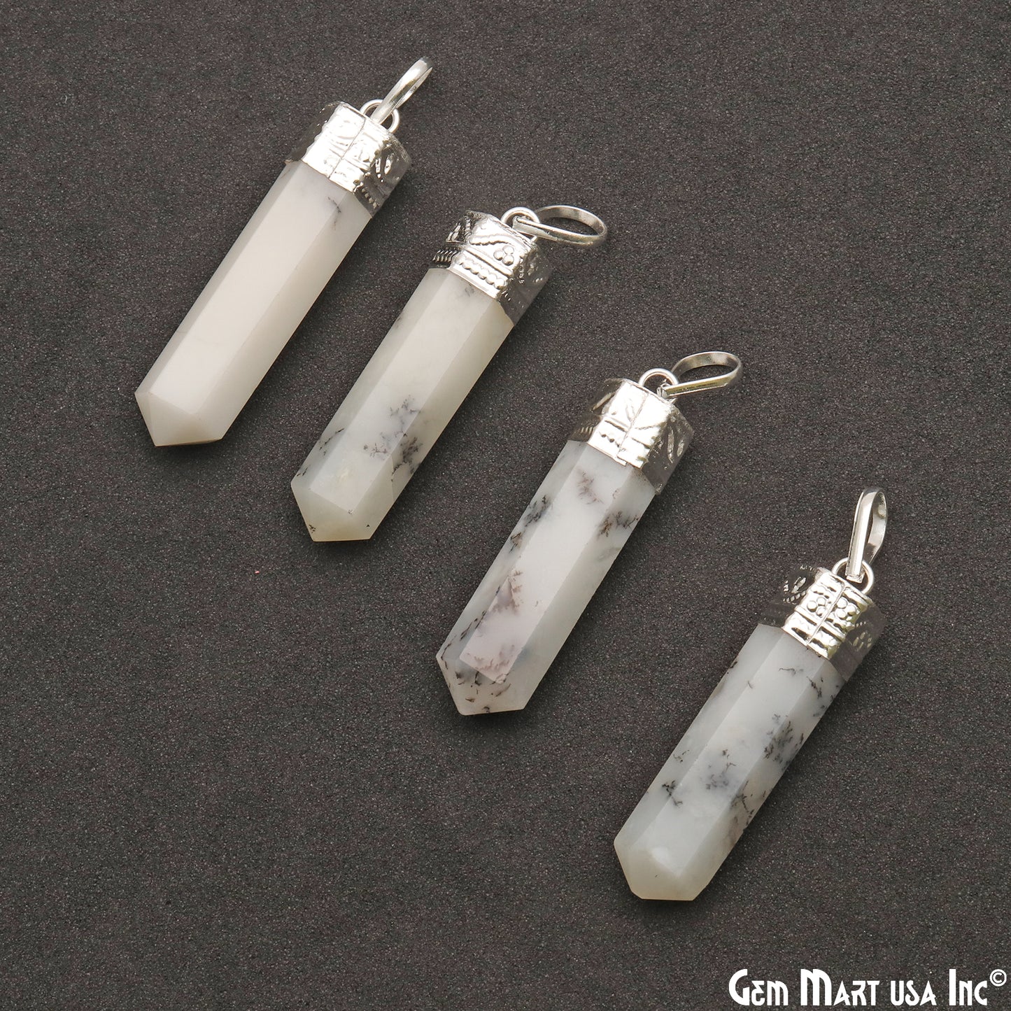 DIY Healing Gemstone Silver Pencil Point Ornate Pendant 1pc