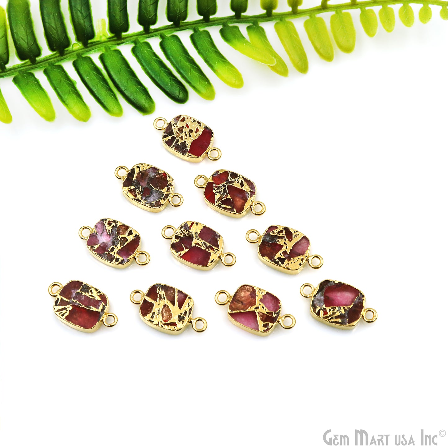 Mohave Octagon 10x12mm Double Bail Gold Electroplated Gemstone Connector