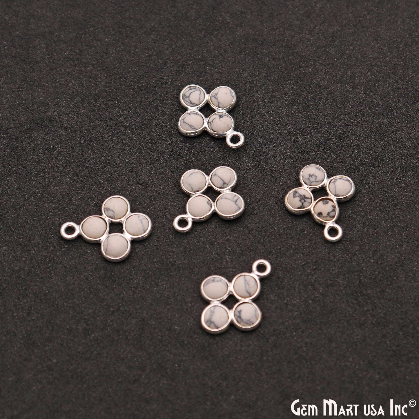 Howlite Component Silver Plated 4pc Square 15x9mm - GemMartUSA