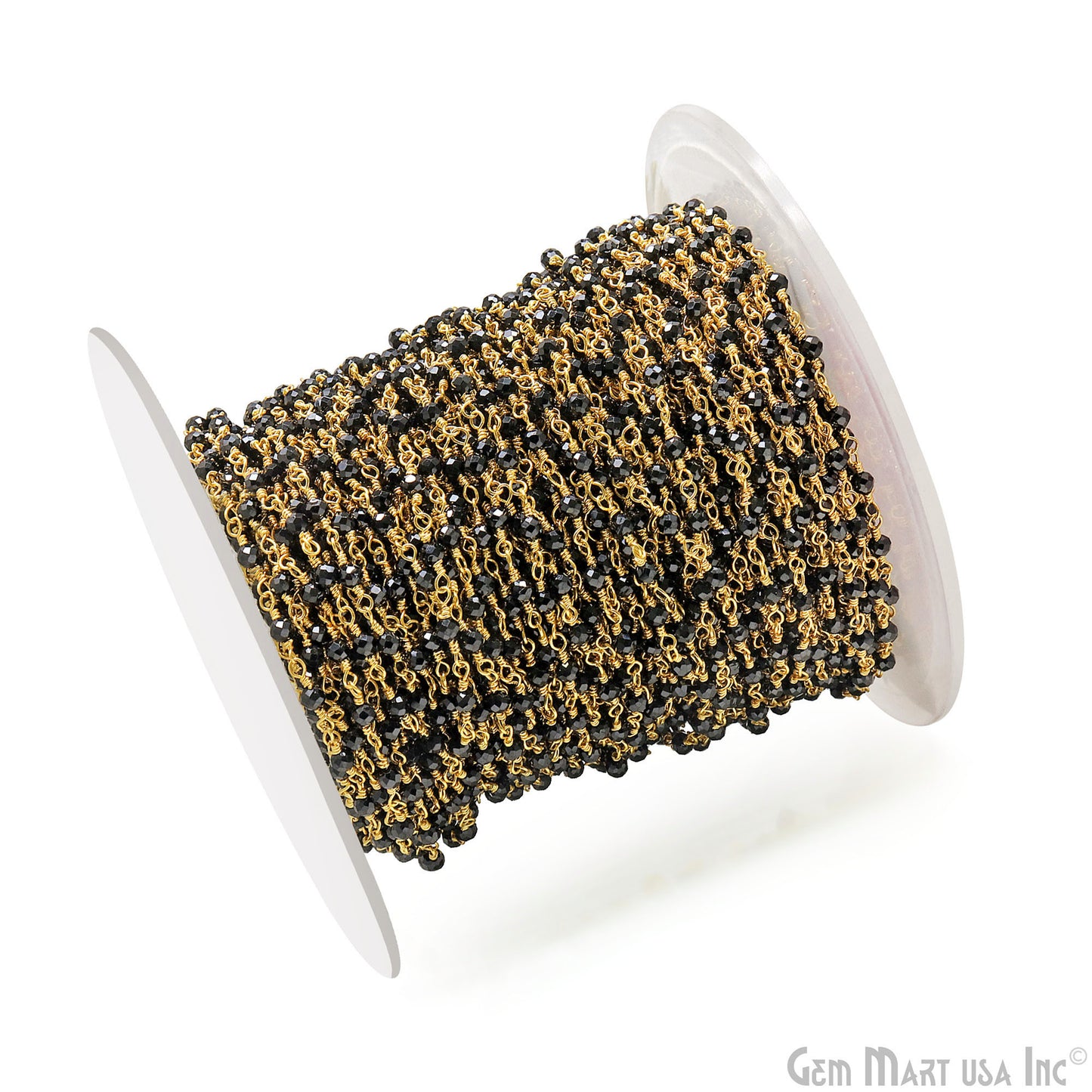 Black Spinel Smooth 2-2.5mm Gold Plated Wire Wrapped Gemstone Beads Rosary Chain (762919911471)