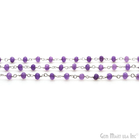 Lavender Jade 4mm Faceted Beads Silver Wire Wrapped Rosary Chain