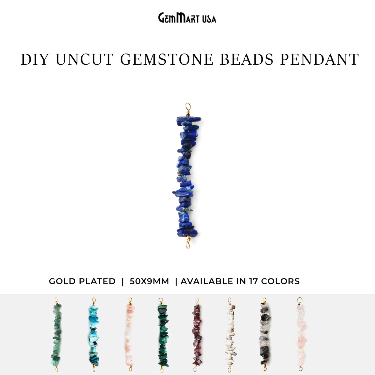 Uncut Gemstone Beads Bar Gold Plated Wire Wrapped Pendant 50X9mm (2 Inch)
