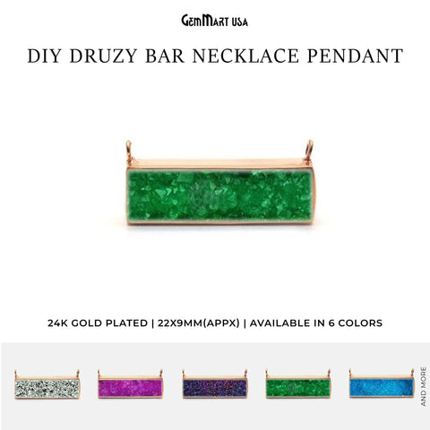 Druzy Gold Plated 22x9mm Rectangle Shape Double Bail Bar Pendant