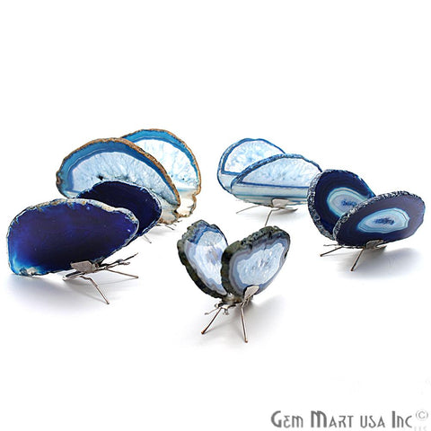 Blue Agate Slice Butterfly, Home Decor, Boho Decor, Agate Slice, Butterfly Wings, Agate Geode, Gemstone Butterfly (BFLY-10002) - GemMartUSA