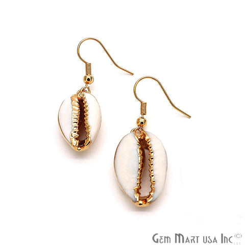 Natural Seashell Earrings, Dangle Hook Earring, Handmade Jewelry, Pick your Plating (CHPR-2) - GemMartUSA