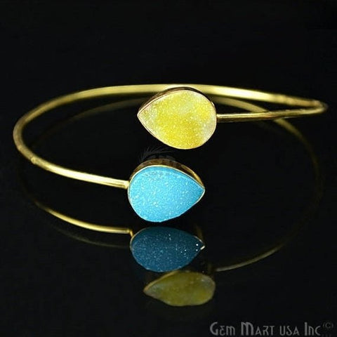 Double Druzy Gemstone Gold Plated Adjustable Bangle Bracelets (Pick Color) - GemMartUSA (744901869615)