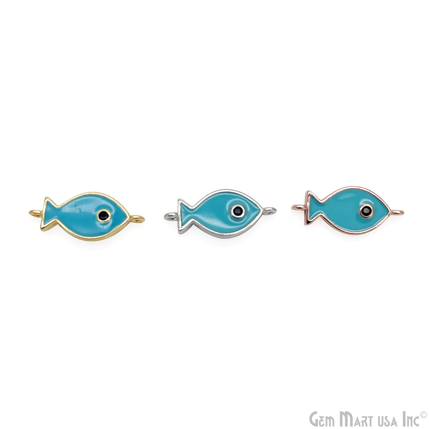 Fish Charm Blue Shell Double Bail Connector Pendant