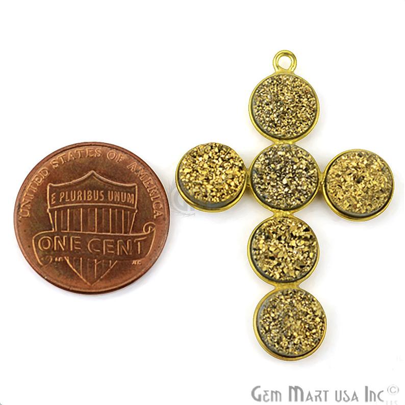 Golden Druzy 39x27mm Gold Plated Single Bail Bezel Gemstone Component - GemMartUSA