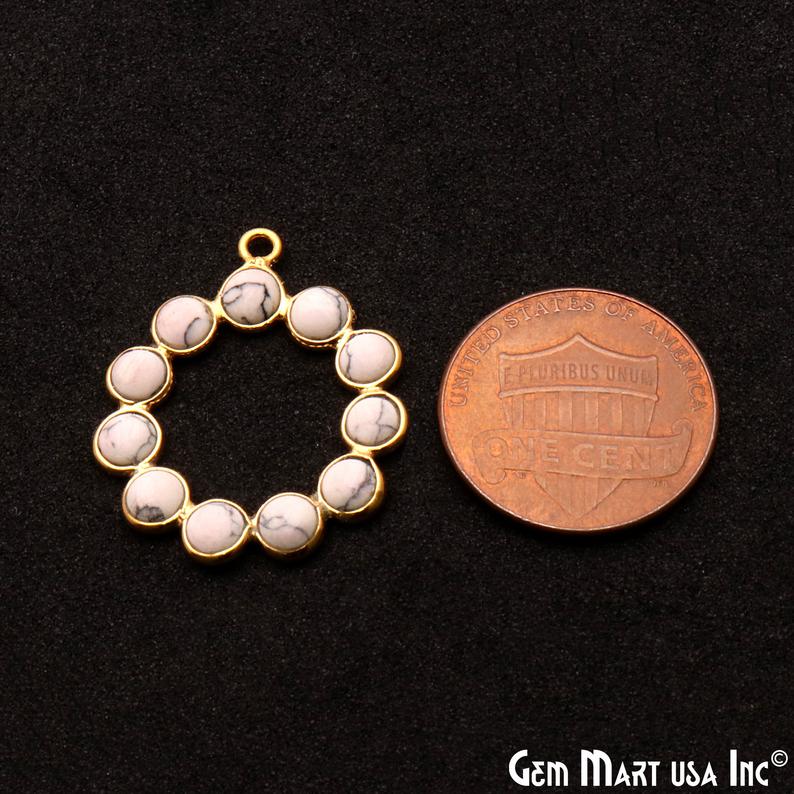 Howlite 26x23mm Round Gold Plated Gemstone Component - GemMartUSA