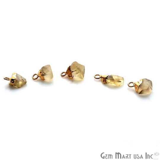 Rough Lemon Topaz Gemstone Gold Electroplated Bracelets Charm Single Bail Connectors