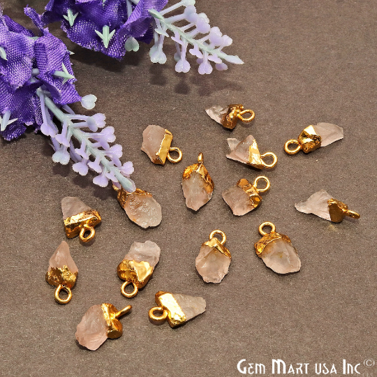 Rose Quartz Single Bail Gold Electroplated Gemstone Connector