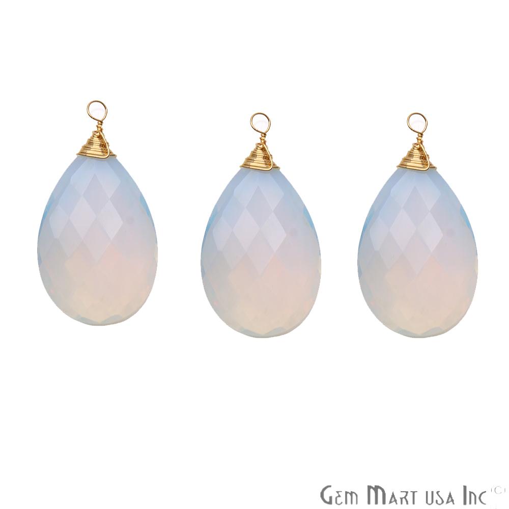 Rainbow Moonstone Pear 38x20mm Gold Wire Wrapped Gemstone Connector - GemMartUSA