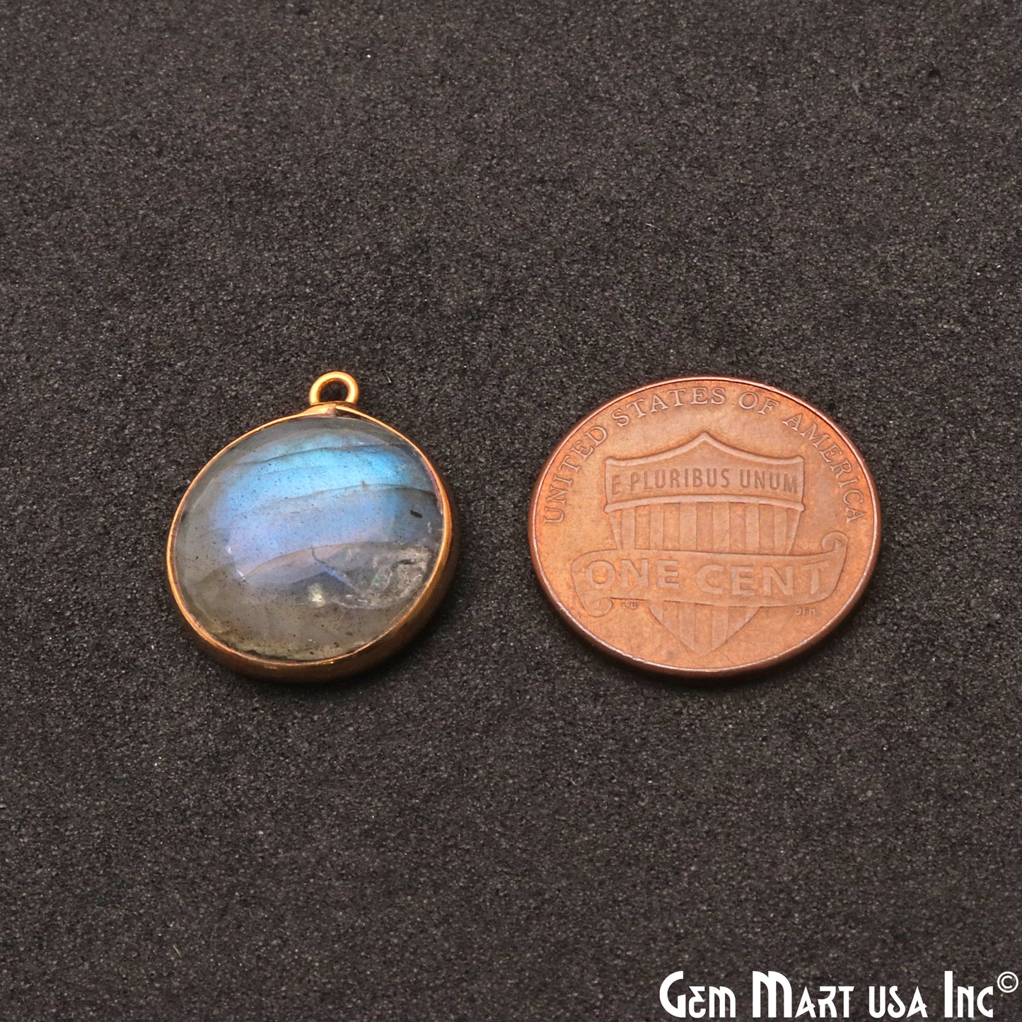 Flashy Labradorite 14mm Cabochon Round Gemstone Connector - GemMartUSA