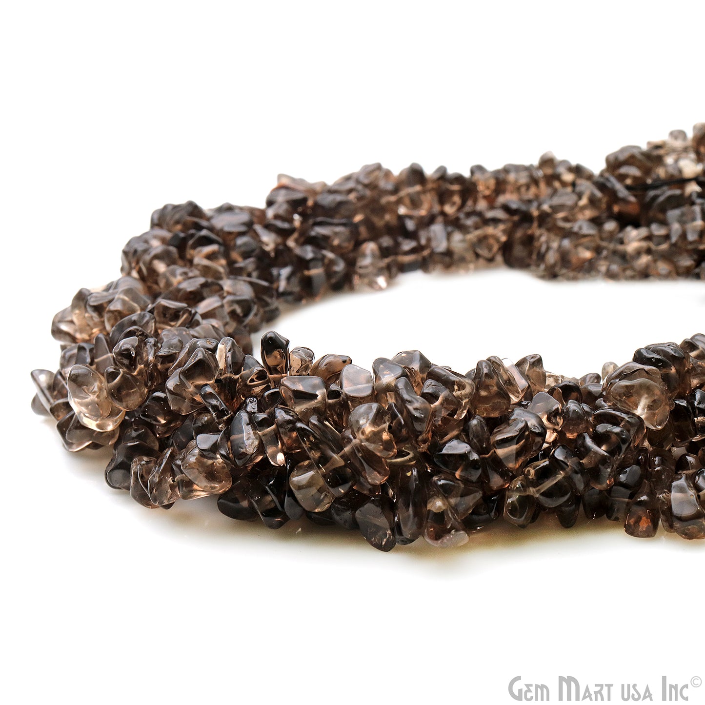 Smokey Topaz Chip Beads, 34 Inch, Natural Chip Strands, Drilled Strung Nugget Beads, 7-10mm, Polished, GemmartUSA (CHST-70004)