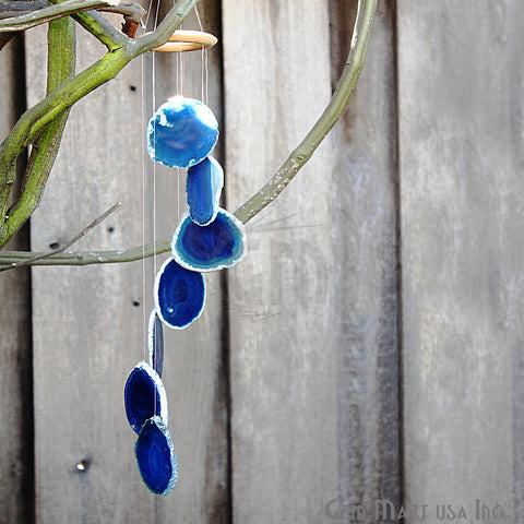 Blue Agate Wind Chime in Natural Agate for Outside, Melodic Tones, Gift for Patio, Porch, Lawn Garden Backyard & Outdoor Home Decor 1 Set