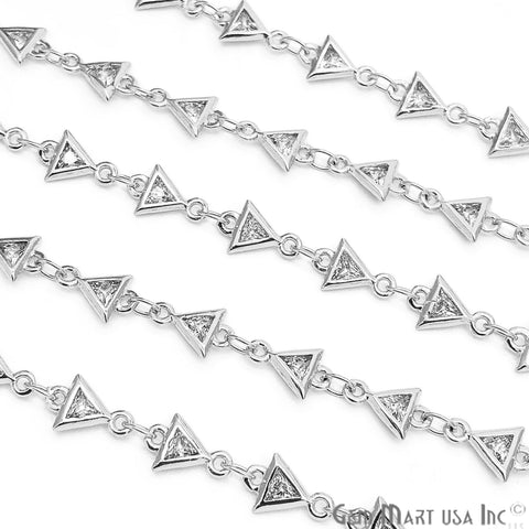 White Zircon Triangle Shape 5x5mm Silver Plated Continuous Connector Chain - GemMartUSA