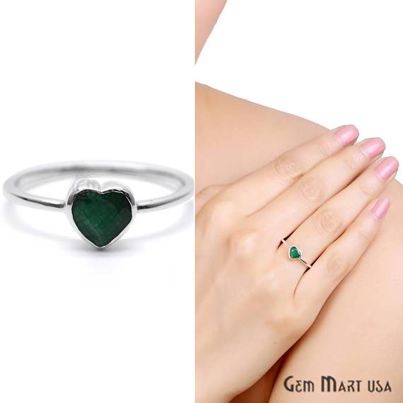 Silver Plated Heart Shape Single Gemstone Solitaire Ring (SP-12009) - GemMartUSA