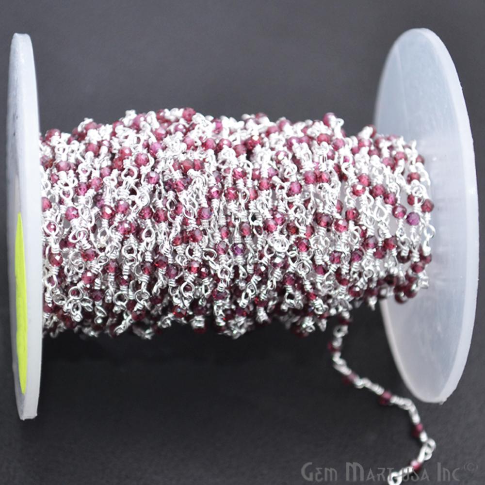Rhodolite Silver Plated Wire Wrapped Gemstone Beads Rosary Chain (763971043375)
