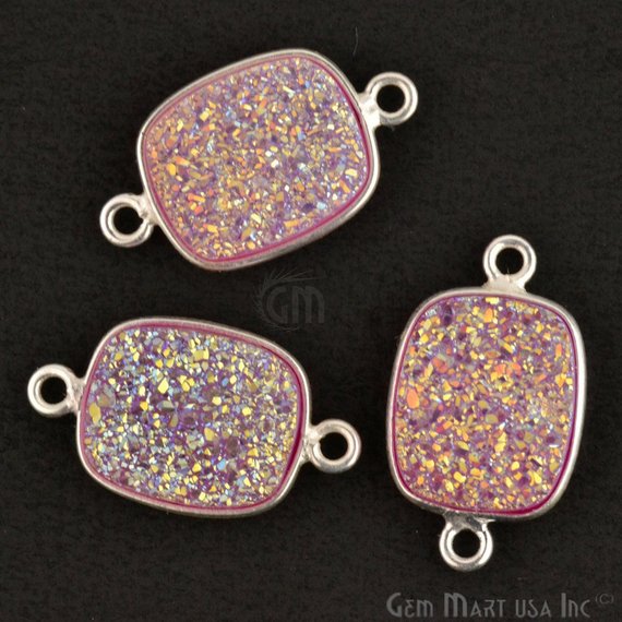 Titanium Druzy 9x11mm Octagon Bezel Connector (Pick Color, Bail, Plating) - GemMartUSA