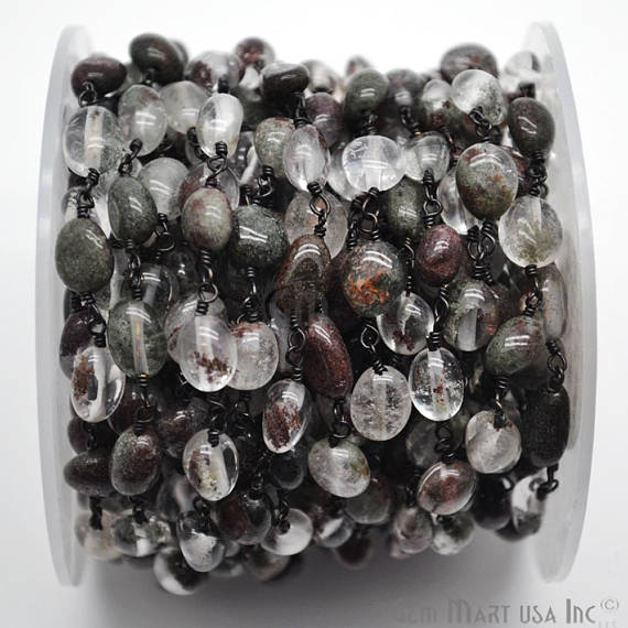 Blood Stone Oxidized Wire Wrapped Beads Rosary Chain - GemmartUSA (762823999535)