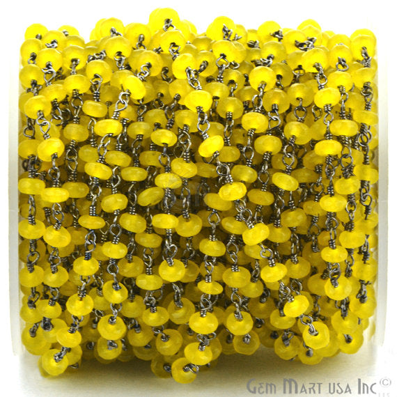 Yellow Chalcedony Oxidized Wire Wrapped Beads Rosary Chain - GemmartUSA (762807746607)
