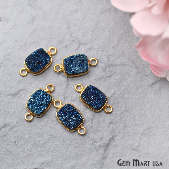 Titanium Druzy 7x9mm Octagon Double Bail Gold Bezel Connector
