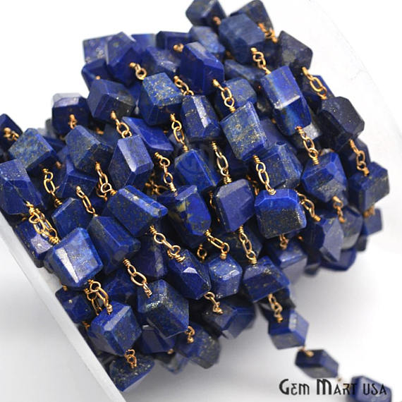 Lapis Lazuli 10x8mm Gold Plated Beads Rosary Chain - GemmartUSA (762797457455)