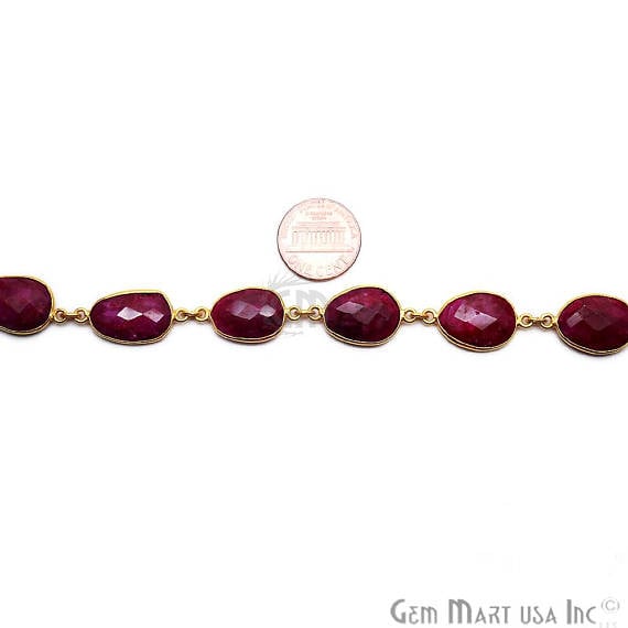 Ruby 10-15mm Mix Shape Gold Bezel Continuous Connector Chain - GemMartUSA (764293611567)