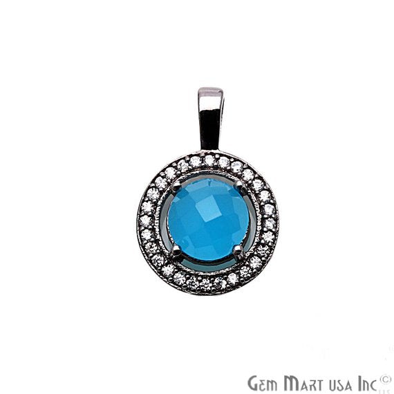 Round Shape 20x13mm Cubic Zircon Gemstone Dangle Pendant (50120) (Pick Your Gemstone, Plating) - GemMartUSA