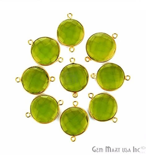 Peridot Round 16mm Gold Plated Double Bail Bezel Gemstone Connector - GemMartUSA