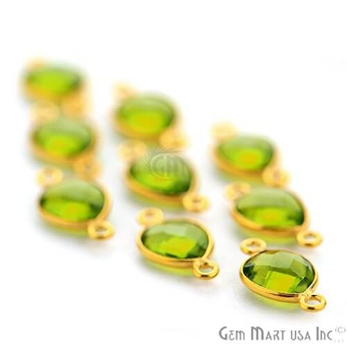 Peridot Pears 8x10mm Gold Plated Double Bail Bezel Gemstone Connector - GemMartUSA