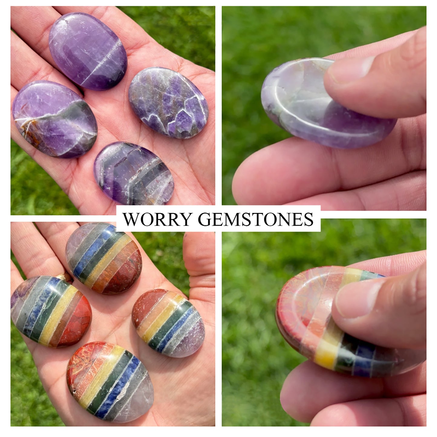 Thumb Meditation Gemstones 39x29mm Oval Hand Curved Thumb Massager Stones