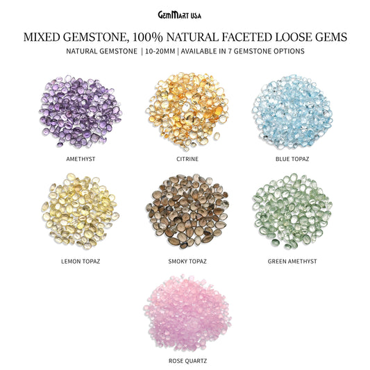 Mixed Gemstone, 100% Natural Semi Precious Gems, Faceted Loose Gems, 10-20mm, Mixed, 100 Carats