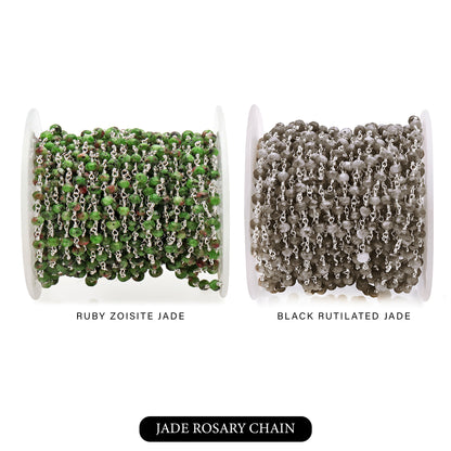 Dyed Jade Bead Faceted Crystal Rondelle Rosary Chain Silver Plating, 4mm, 1+ ft
