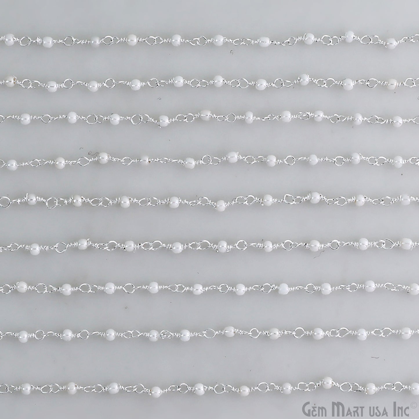 Synthetic Pearl Faceted 2mm Silver Plated Beaded Wire Wrapped Rosary Chain