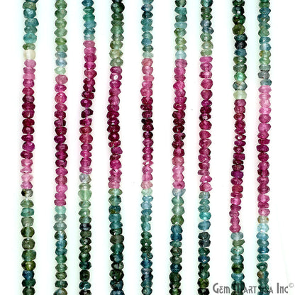 Multi Tourmaline Rondelle Beads, 13 Inch Gemstone Strands, Drilled Strung Nugget Beads, Faceted Round, 2.5-3mm