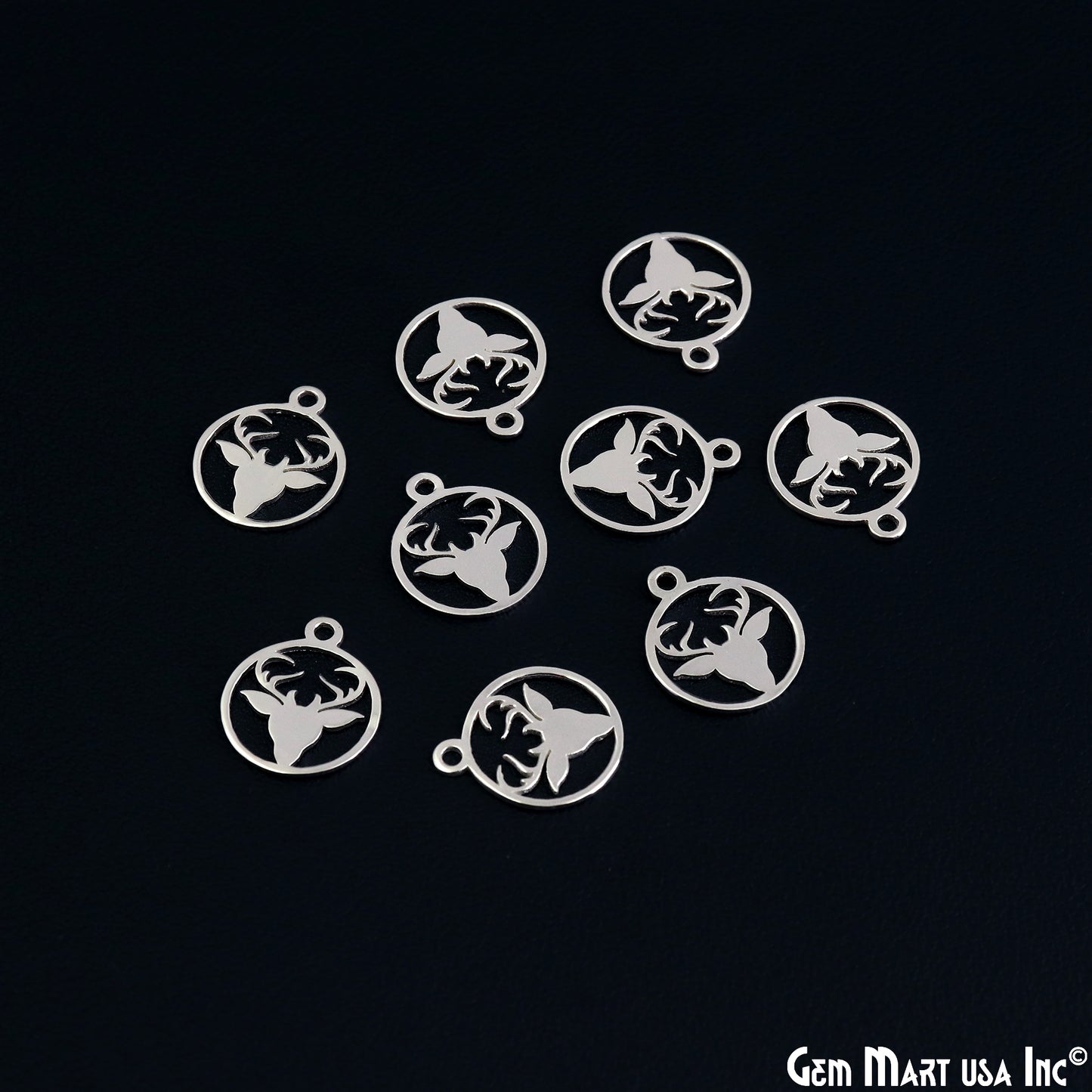 Deer Head In Round Shape Charm Laser Finding Silver Plated Charm For Bracelets & Pendants
