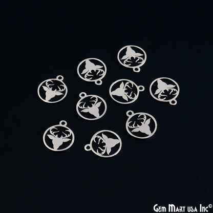 Deer Head In Round Shape Charm Laser Finding Silver Plated Charm For Bracelets & Pendants