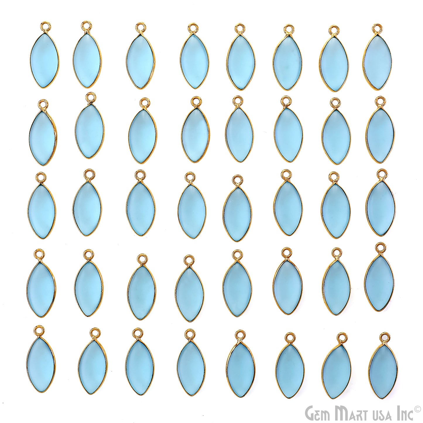 Sky Blue Frosted Marquise 8x16mm Gold Plated Single Bail Bezel Gemstone Connector