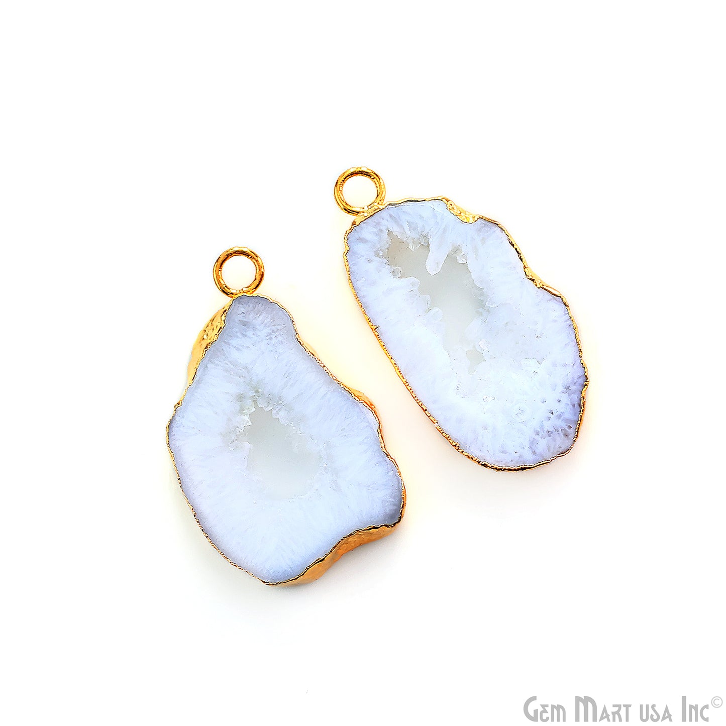 White Agate Geode Druzy 1-2 Inch Single Bail Gold Electroplated Gemstone Connector