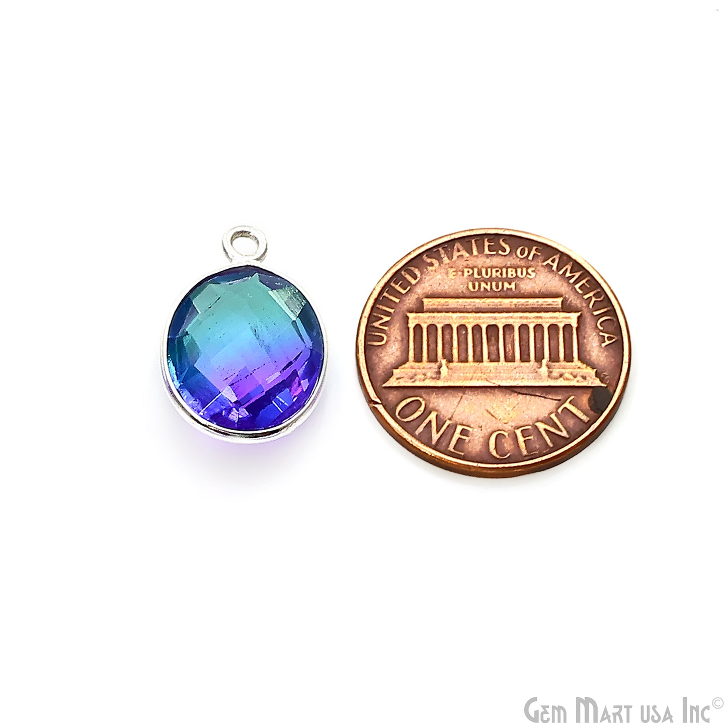 Doublet Aura Quartz 10x12mm Oval Single Bail Silver Bezel Connector