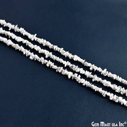 Howlite Chip Beads, 34 Inch, Natural Chip Strands, Drilled Strung Nugget Beads, 3-7mm, Polished, GemMartUSA (CHHW-70001)