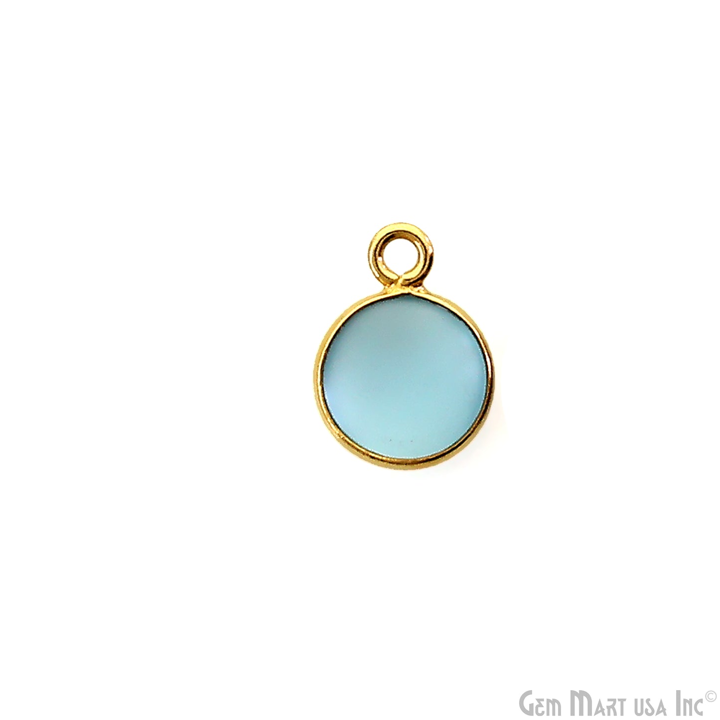 Sky Blue Frosted Round 8mm Gold Plated Single Bail Bezel Gemstone Connector