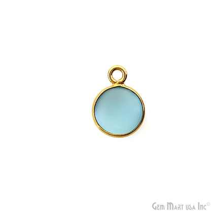 Sky Blue Frosted Round 8mm Gold Plated Single Bail Bezel Gemstone Connector